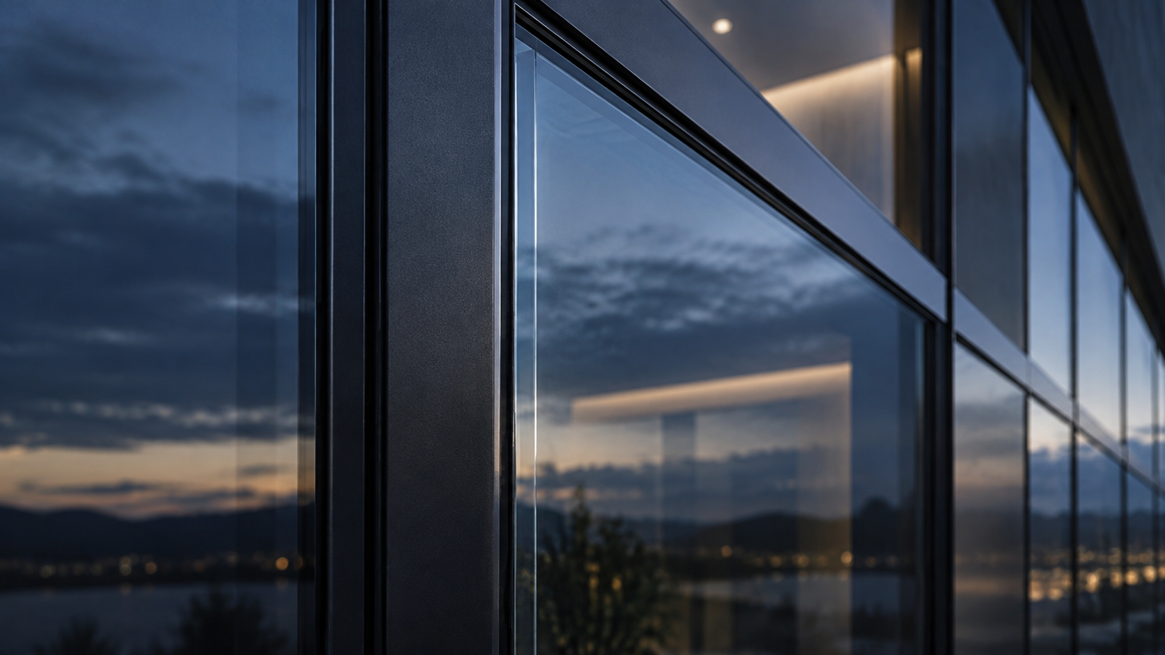 Generated illustration of glass and frame details in evening light