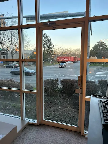 commercial glass door with door closer and automatic lock